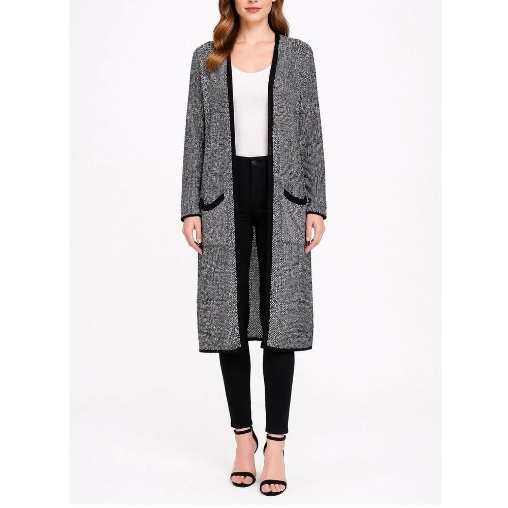 J. Jill Wearever Women's Black Longline Duster Cardigan Sweater Cozy Layering